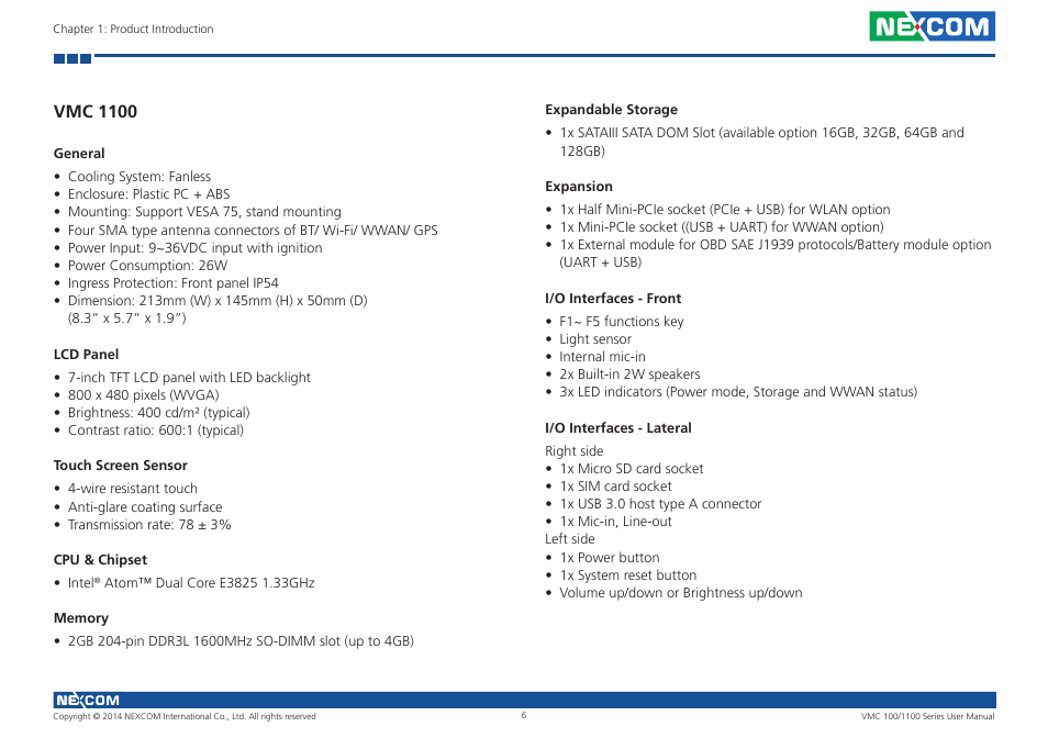Vmc 1100 | NEXCOM VMC 100 User Manual | Page 20 / 113