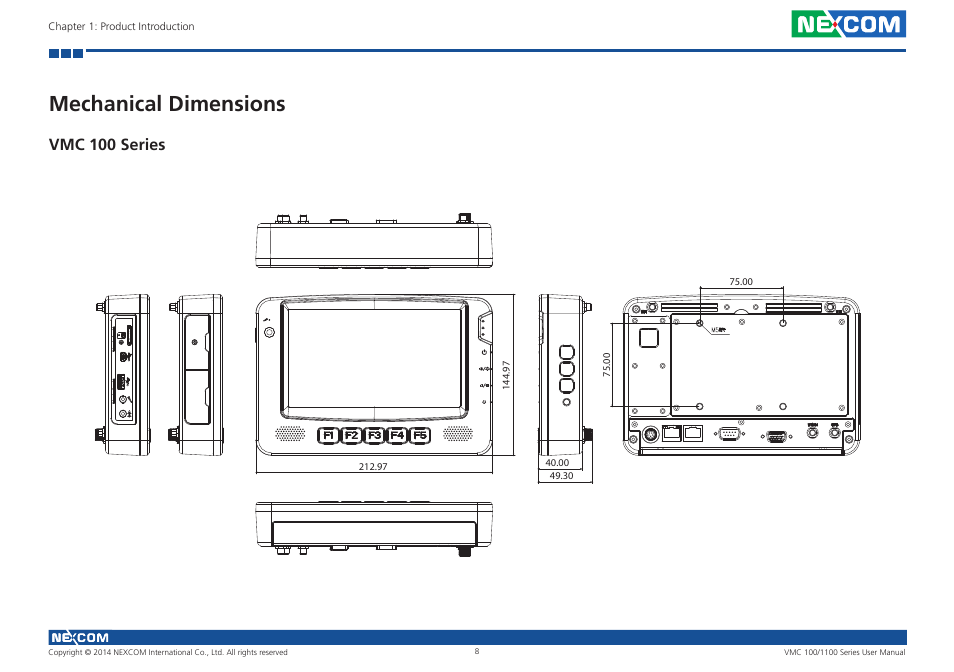 Mechanical dimensions, Vmc 100 series | NEXCOM VMC 100 User Manual | Page 22 / 113