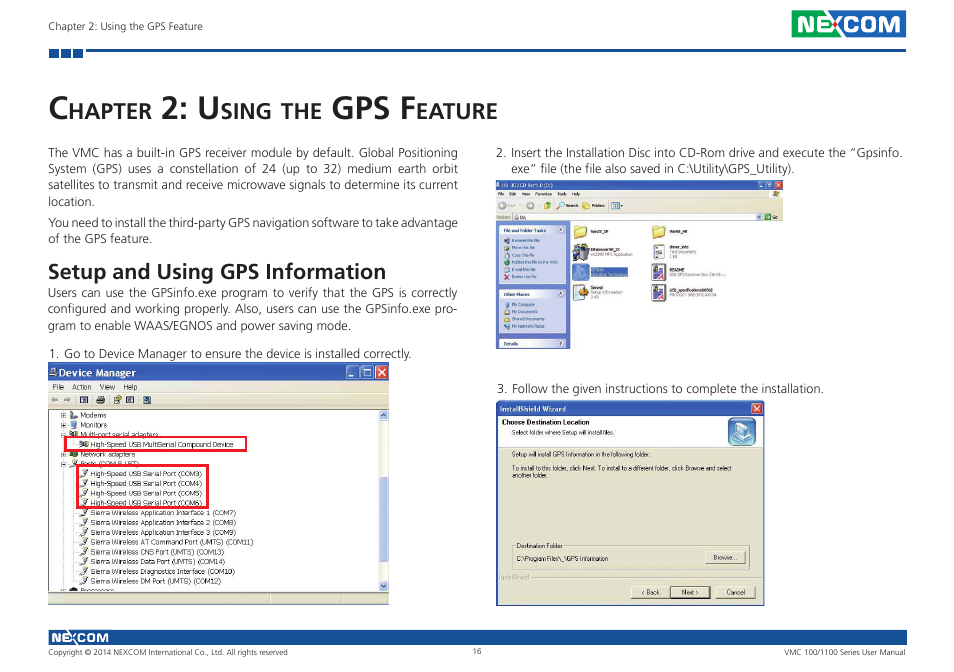 Chapter 2: using the gps feature, Setup and using gps information, Gps f | Hapter, Sing, Eature | NEXCOM VMC 100 User Manual | Page 30 / 113