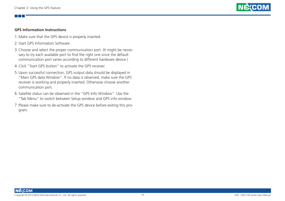 Gps information instructions | NEXCOM VMC 100 User Manual | Page 33 / 113