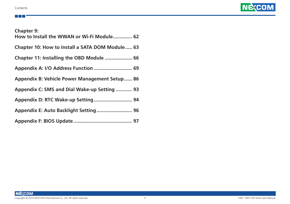 NEXCOM VMC 100 User Manual | Page 4 / 113