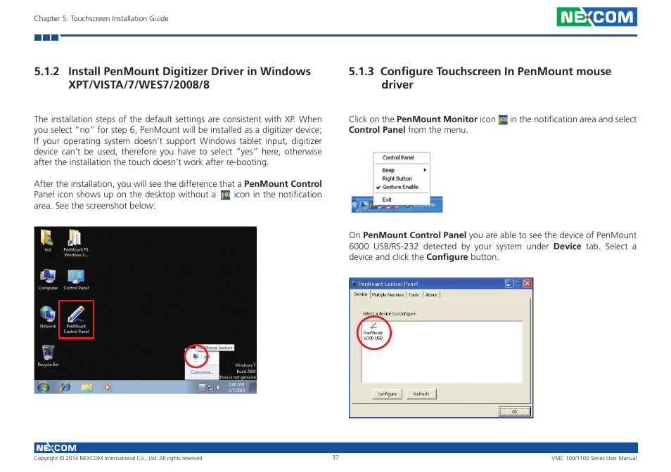 3 configure touchscreen in penmount mouse driver | NEXCOM VMC 100 User Manual | Page 51 / 113