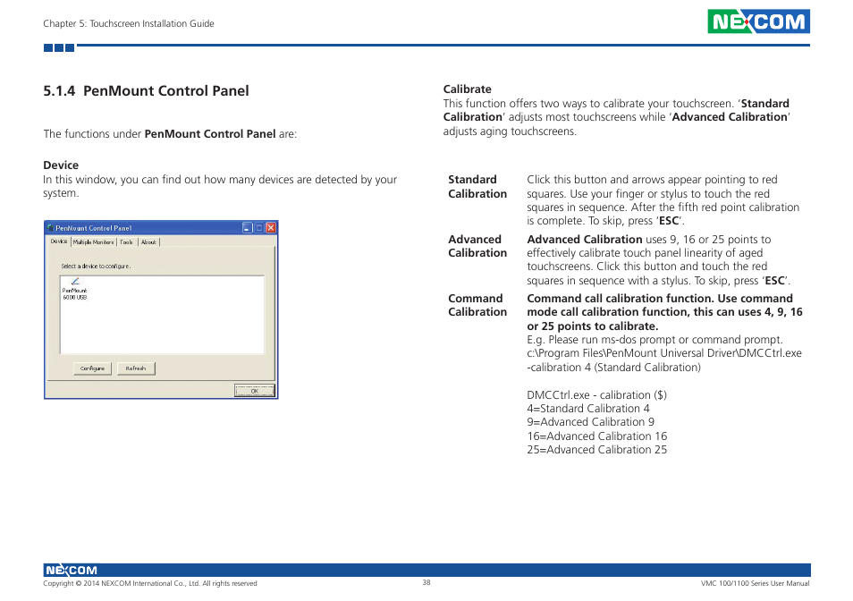 4 penmount control panel | NEXCOM VMC 100 User Manual | Page 52 / 113