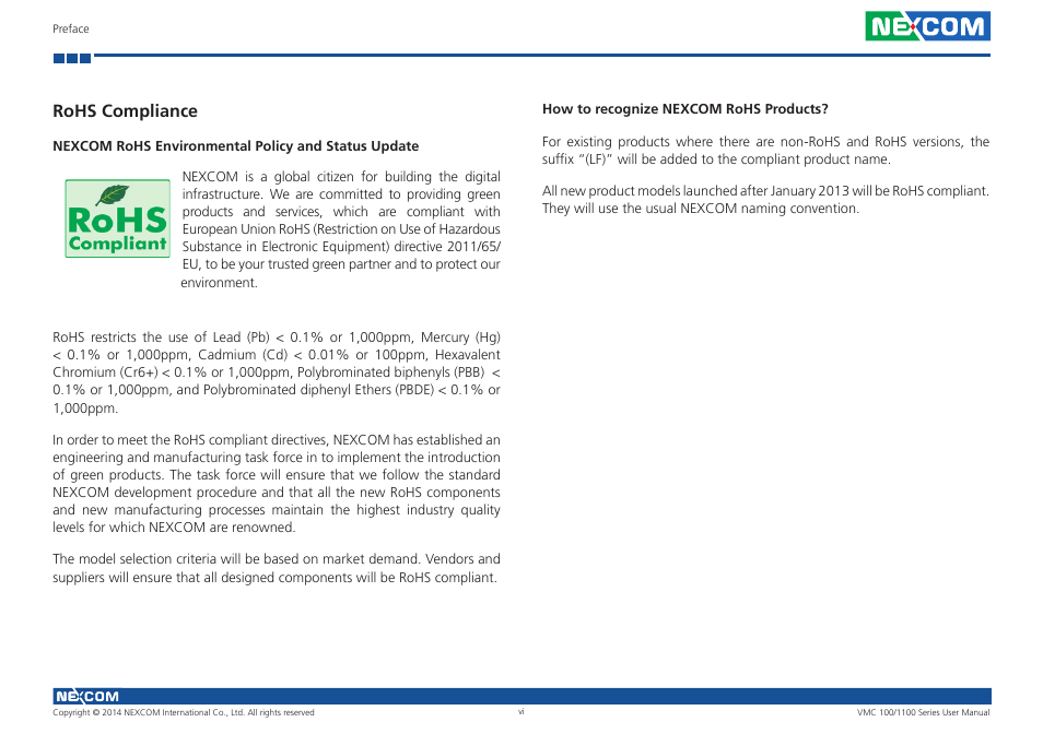 Rohs compliance | NEXCOM VMC 100 User Manual | Page 6 / 113