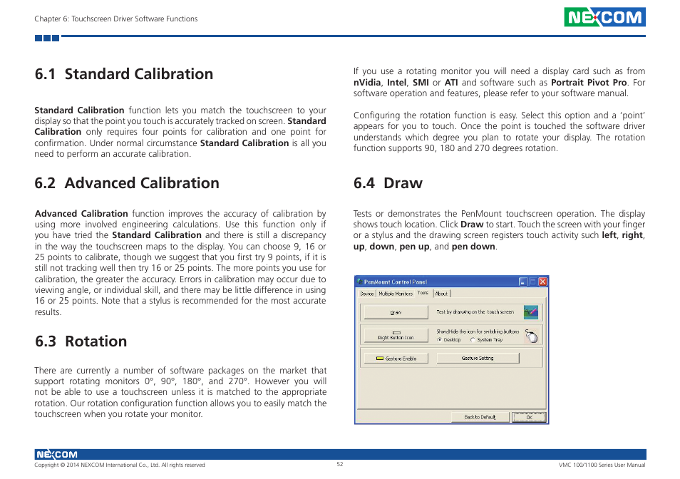 1 standard calibration, 2 advanced calibration, 3 rotation | 4 draw | NEXCOM VMC 100 User Manual | Page 66 / 113
