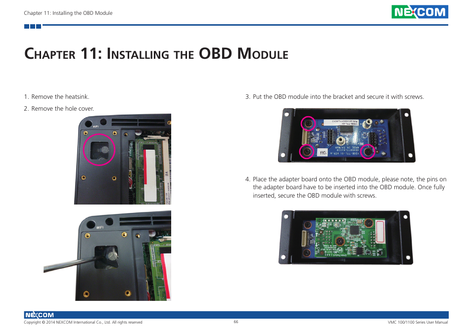 Chapter 11: installing the obd module, Obd m, Hapter | Nstalling, Odule | NEXCOM VMC 100 User Manual | Page 80 / 113