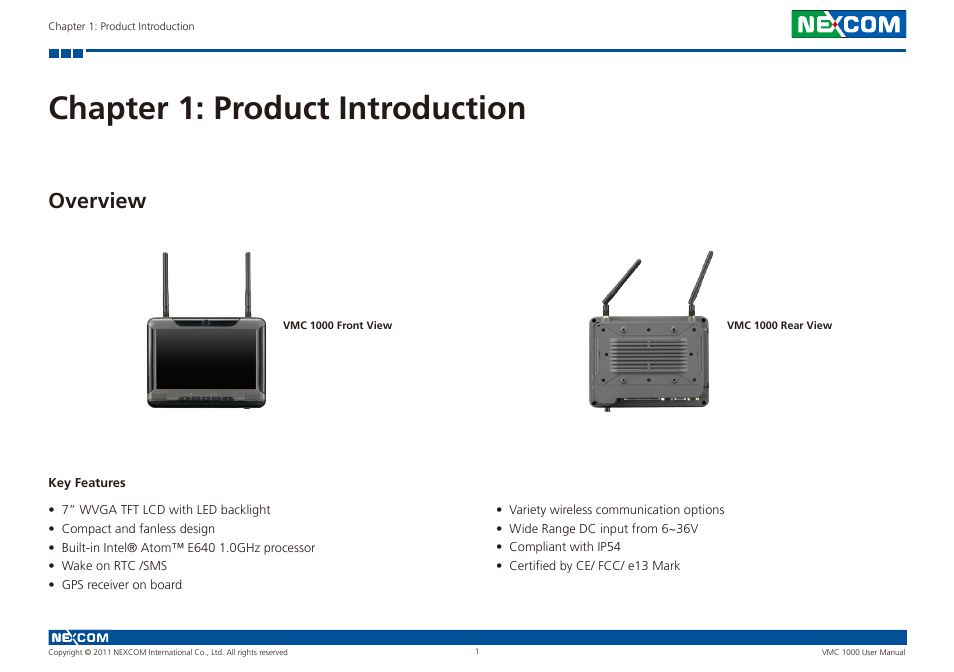 Chapter 1: product introduction, Overview | NEXCOM VMC 1000 User Manual | Page 14 / 65