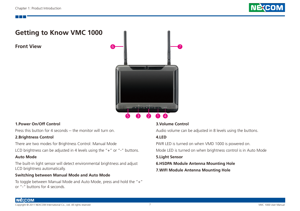 Getting to know vmc 1000, Front view | NEXCOM VMC 1000 User Manual | Page 20 / 65