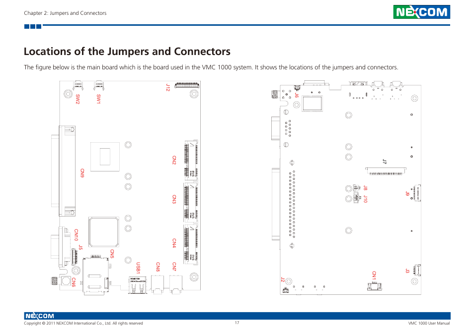 Locations of the jumpers and connectors | NEXCOM VMC 1000 User Manual | Page 30 / 65