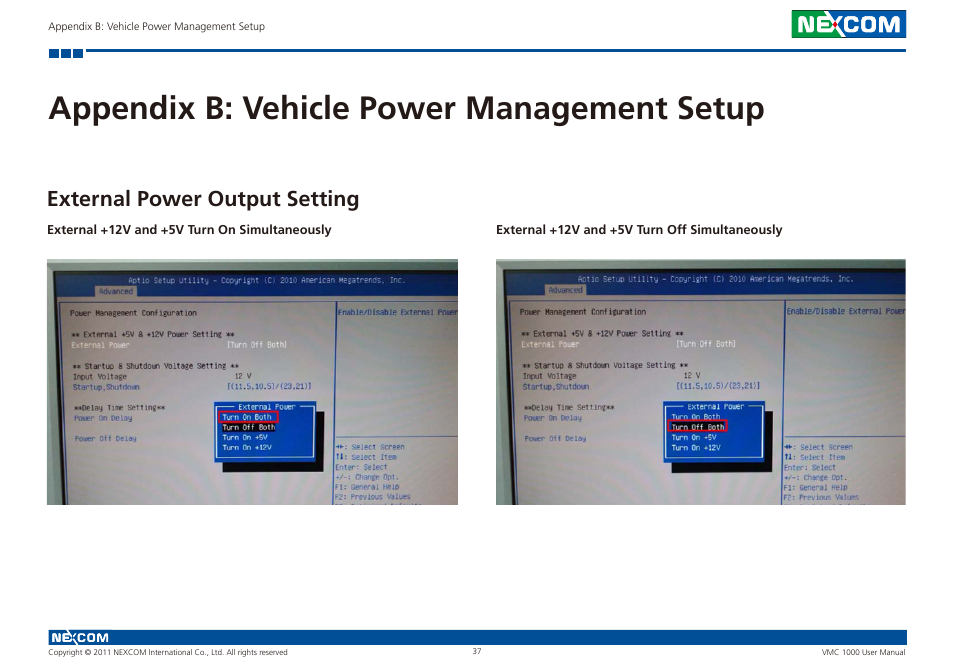 Appendix b: vehicle power management setup, External power output setting | NEXCOM VMC 1000 User Manual | Page 50 / 65