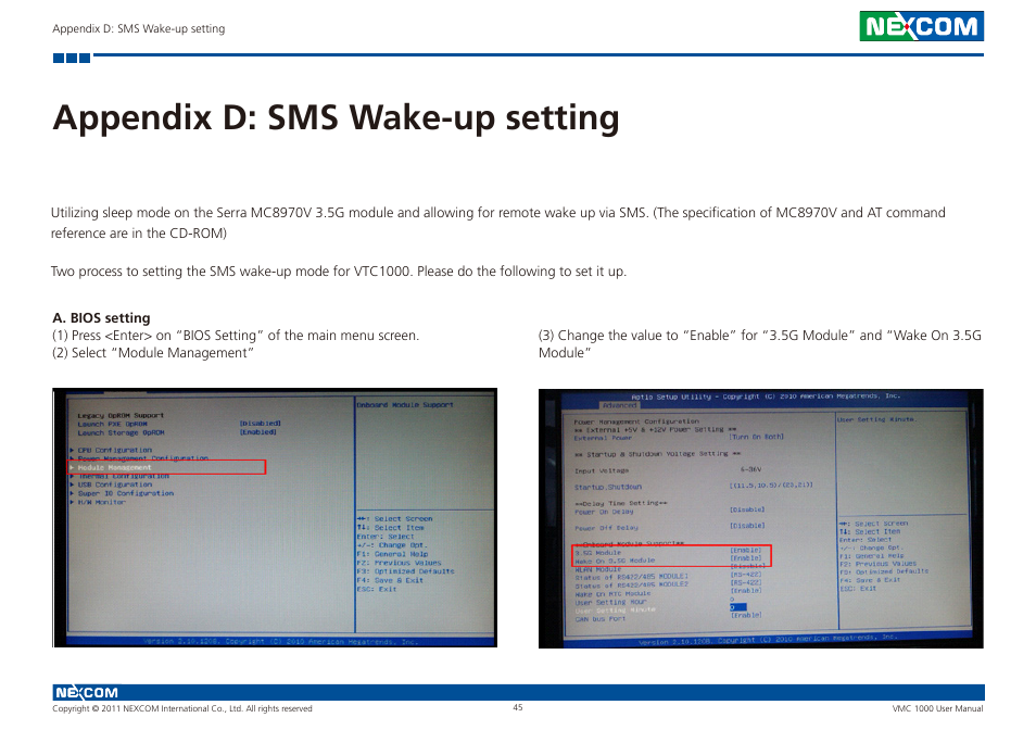 Appendix d: sms wake-up setting | NEXCOM VMC 1000 User Manual | Page 58 / 65