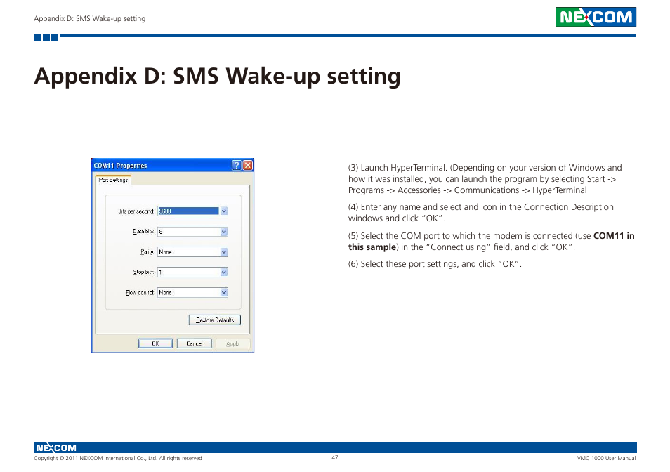 Appendix d: sms wake-up setting | NEXCOM VMC 1000 User Manual | Page 60 / 65