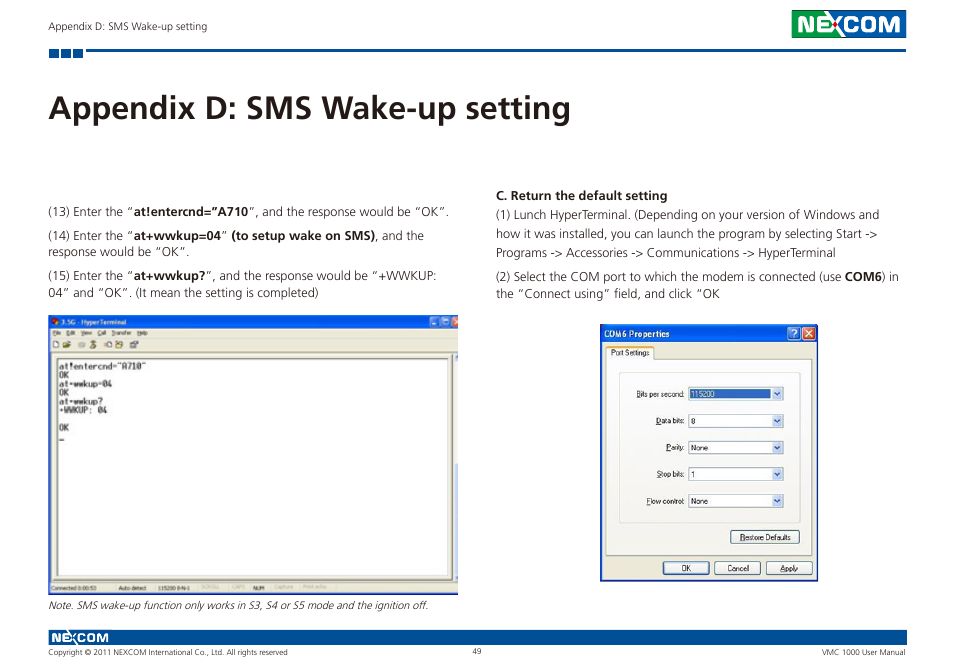 Appendix d: sms wake-up setting | NEXCOM VMC 1000 User Manual | Page 62 / 65