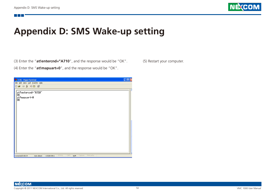 Appendix d: sms wake-up setting | NEXCOM VMC 1000 User Manual | Page 63 / 65