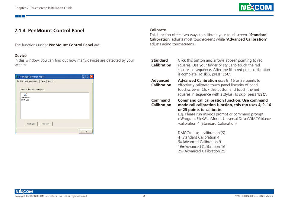 4 penmount control panel | NEXCOM VMC 3000/ 3001 User Manual | Page 111 / 190