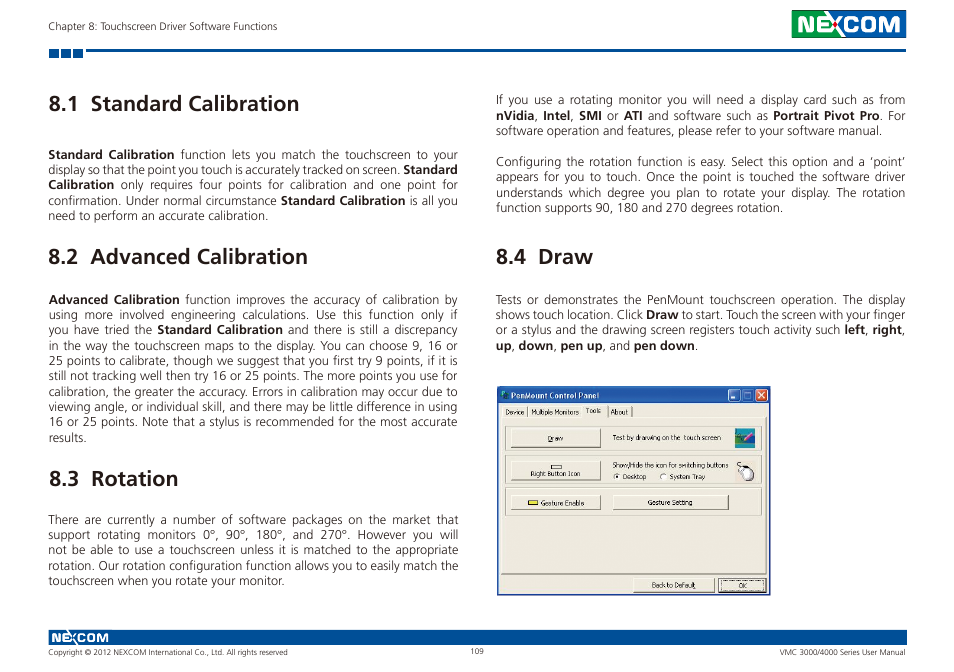 1 standard calibration, 2 advanced calibration, 3 rotation | 4 draw | NEXCOM VMC 3000/ 3001 User Manual | Page 125 / 190