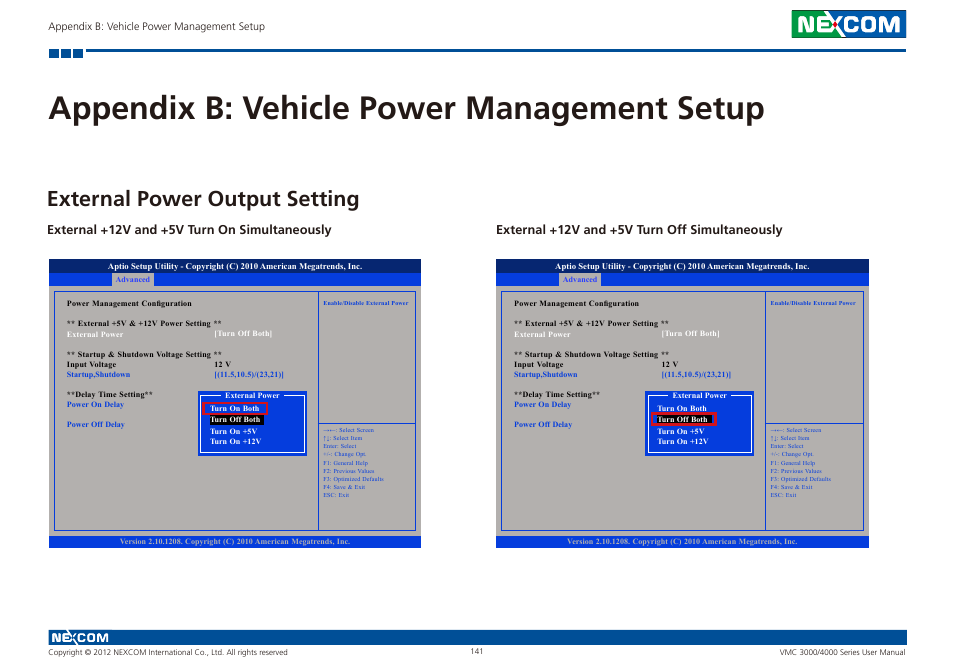 Appendix b: vehicle power management setup, External power output setting | NEXCOM VMC 3000/ 3001 User Manual | Page 157 / 190