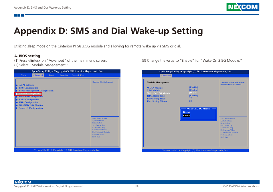 Appendix d: sms and dial wake-up setting | NEXCOM VMC 3000/ 3001 User Manual | Page 166 / 190