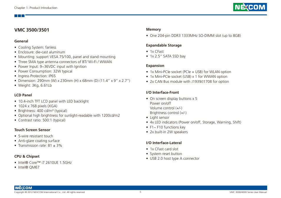 Vmc 3500/3501 | NEXCOM VMC 3000/ 3001 User Manual | Page 21 / 190