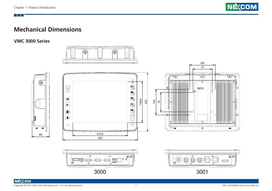 Mechanical dimensions, Vmc 3000 series | NEXCOM VMC 3000/ 3001 User Manual | Page 23 / 190