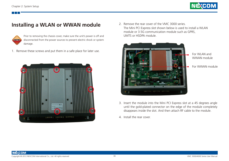 Installing a wlan or wwan module | NEXCOM VMC 3000/ 3001 User Manual | Page 46 / 190