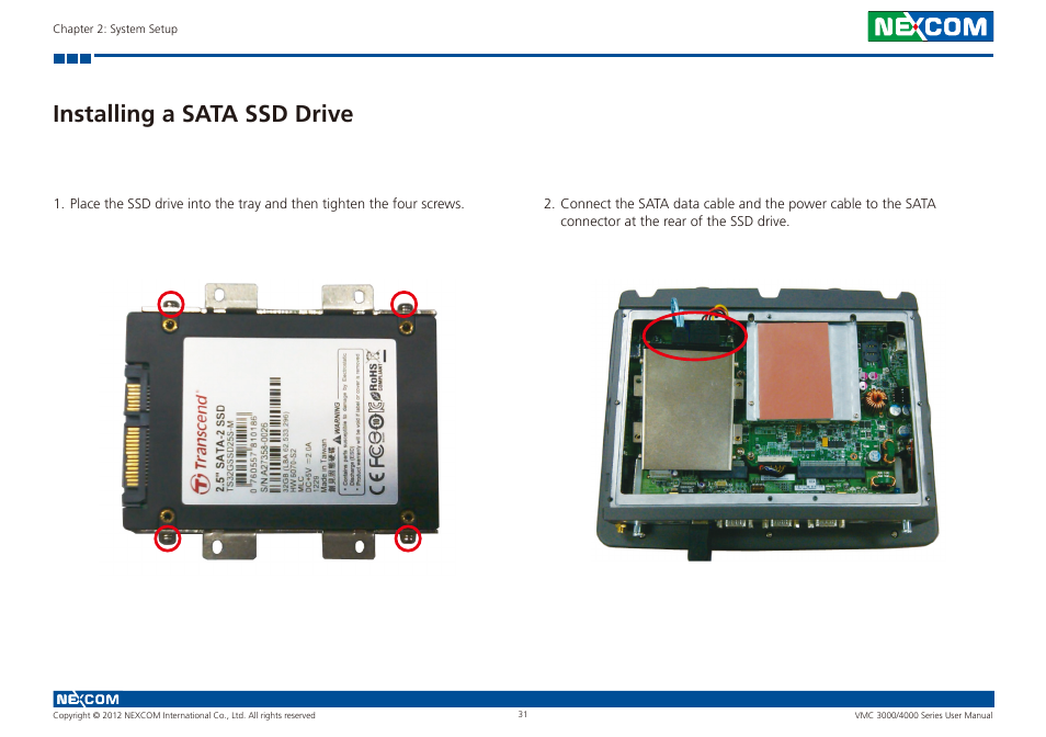 Installing a sata ssd drive | NEXCOM VMC 3000/ 3001 User Manual | Page 47 / 190