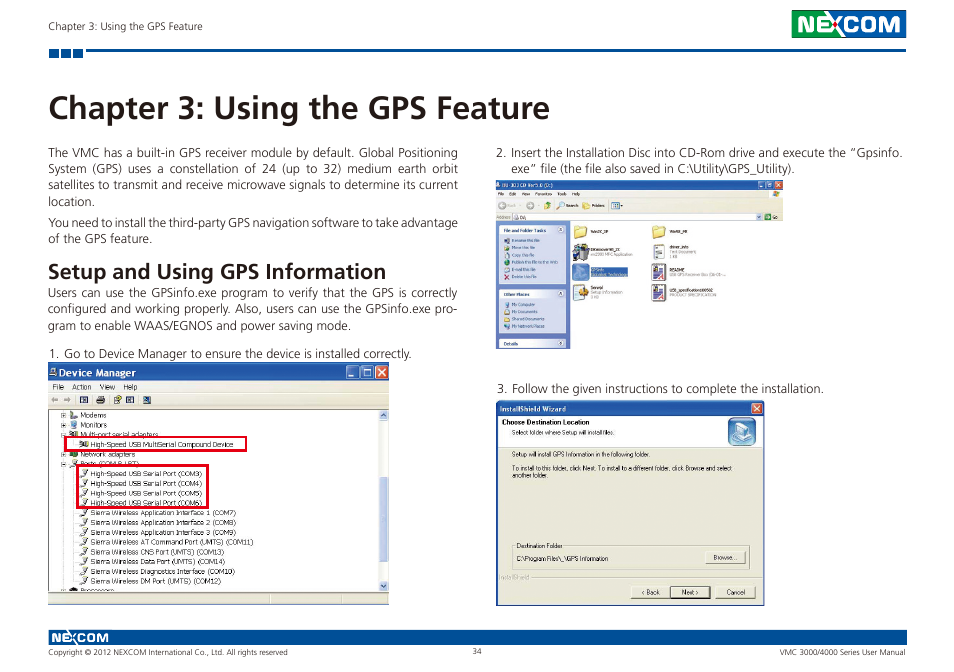 Chapter 3: using the gps feature, Setup and using gps information | NEXCOM VMC 3000/ 3001 User Manual | Page 50 / 190