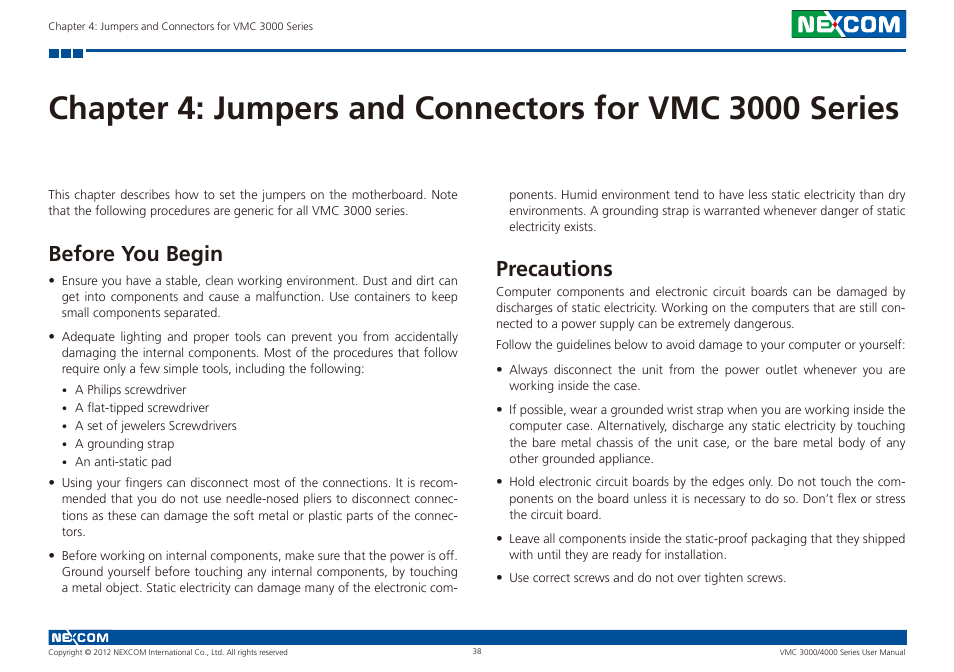 Before you begin precautions, Before you begin, Precautions | NEXCOM VMC 3000/ 3001 User Manual | Page 54 / 190