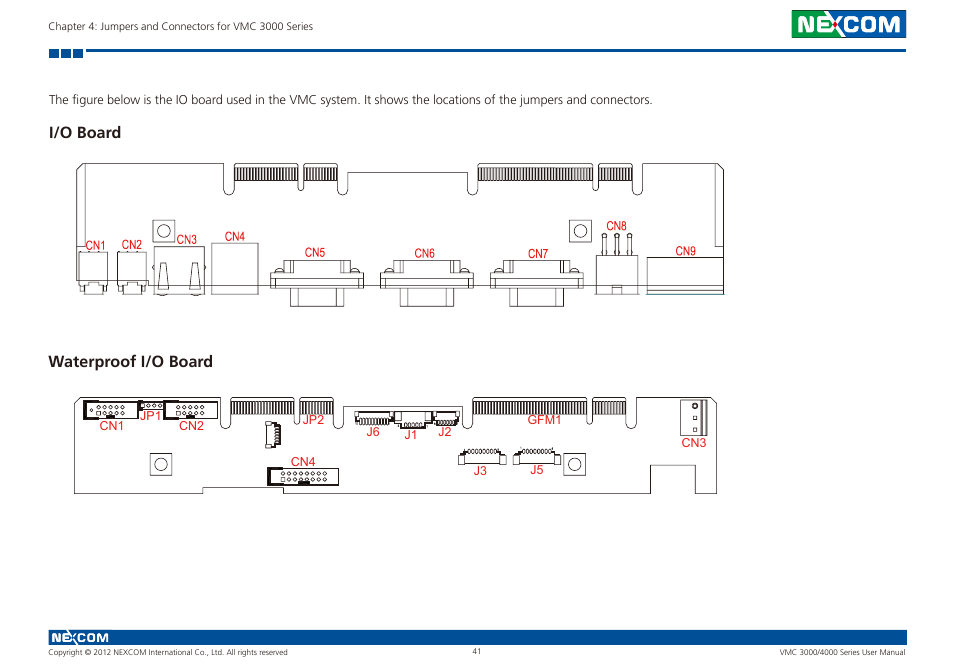 I/o board waterproof i/o board, I/o board, Waterproof i/o board | NEXCOM VMC 3000/ 3001 User Manual | Page 57 / 190