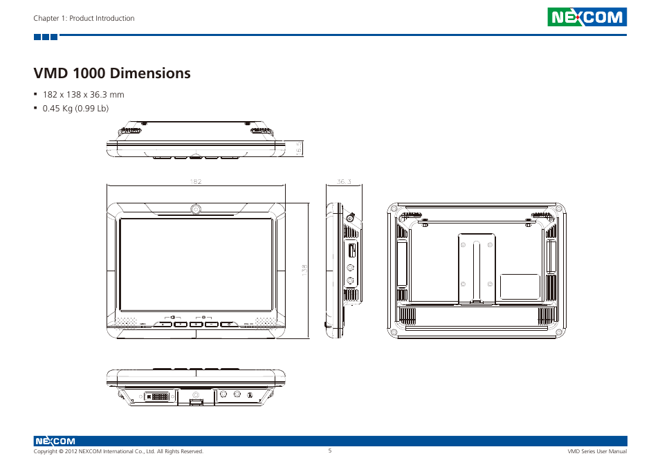 Vmd 1000 dimensions | NEXCOM VMD 1000 User Manual | Page 13 / 29