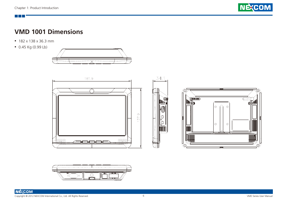 Vmd 1001 dimensions | NEXCOM VMD 1000 User Manual | Page 14 / 29