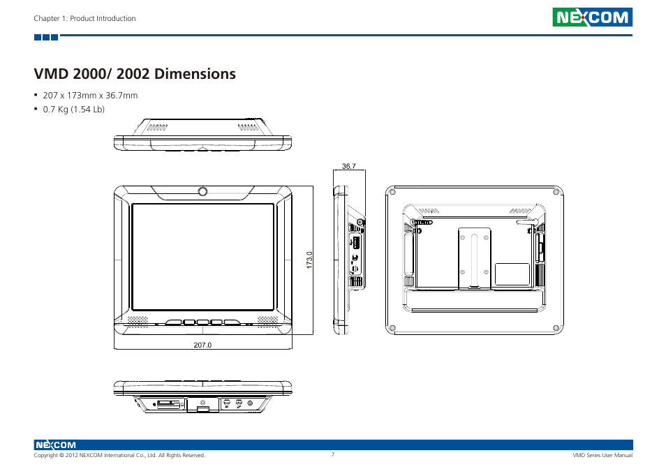 Vmd 2000/ 2002 dimensions | NEXCOM VMD 1000 User Manual | Page 15 / 29