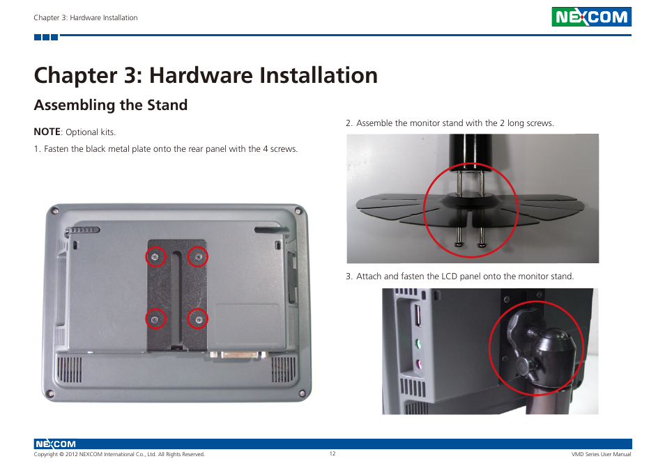 Chapter 3: hardware installation, Assembling the stand | NEXCOM VMD 1000 User Manual | Page 20 / 29