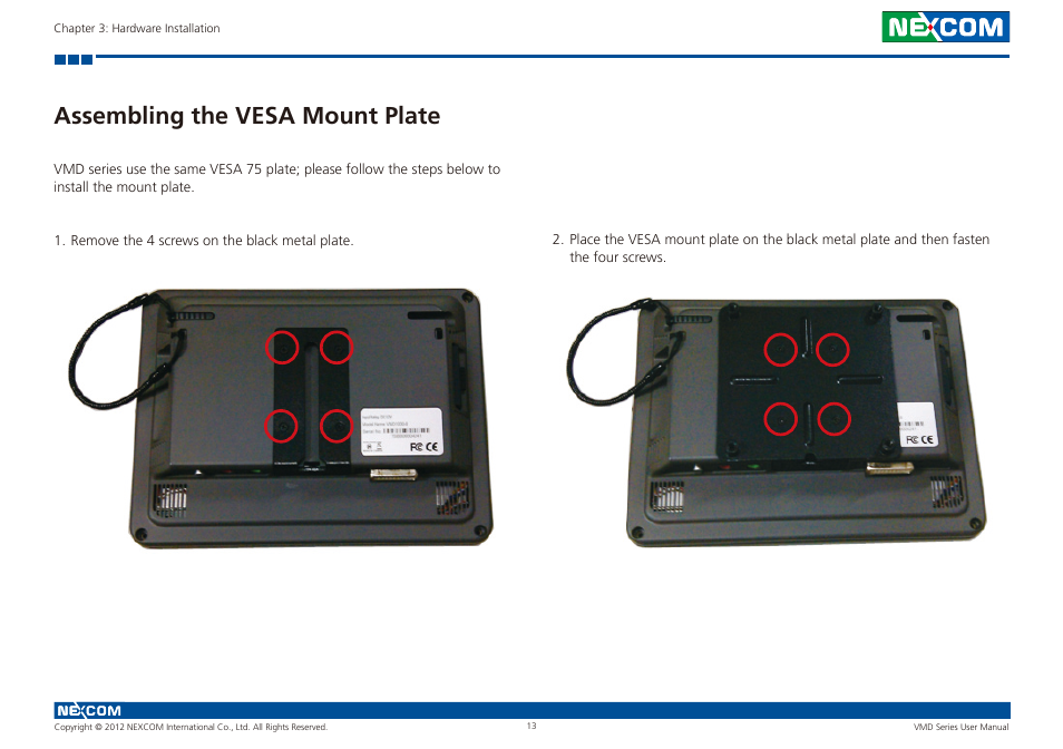 Assembling the vesa mount plate | NEXCOM VMD 1000 User Manual | Page 21 / 29