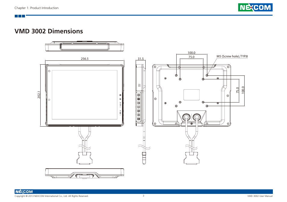 Vmd 3002 dimensions | NEXCOM VMD 3002 User Manual | Page 11 / 30