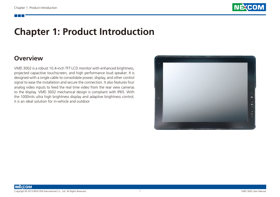Chapter 1: product introduction, Overview | NEXCOM VMD 3002 User Manual | Page 9 / 30