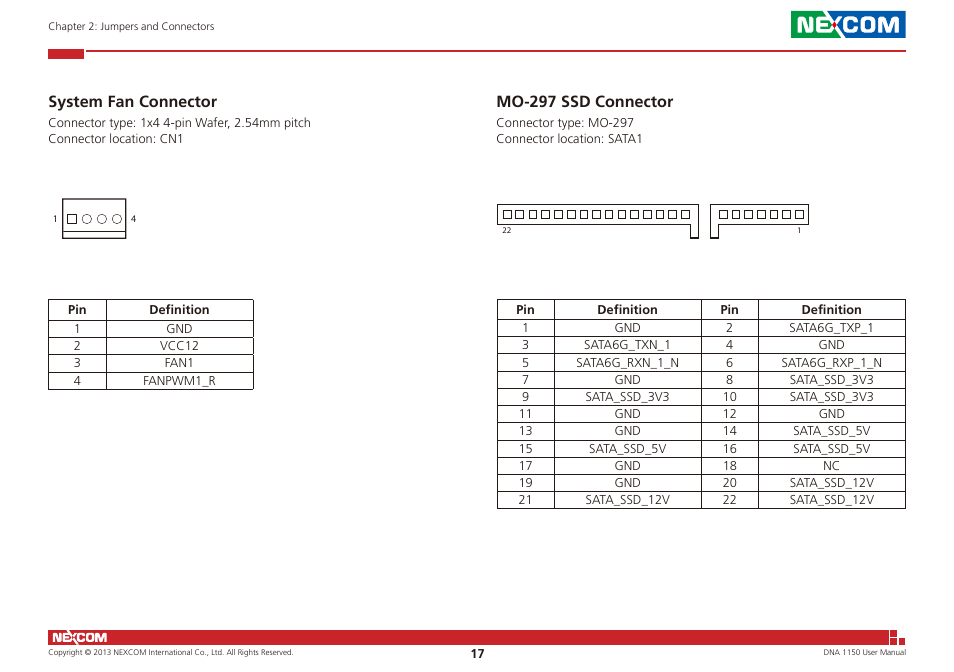 System fan connector mo-297 ssd connector, System fan connector, Mo-297 ssd connector | NEXCOM DNA 1150 User Manual | Page 31 / 66