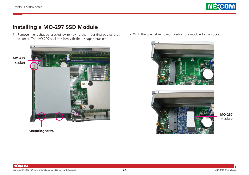 Installing a mo-297 ssd module | NEXCOM DNA 1150 User Manual | Page 38 / 66