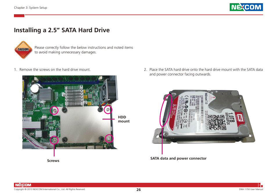 Installing a 2.5” sata hard drive | NEXCOM DNA 1150 User Manual | Page 40 / 66