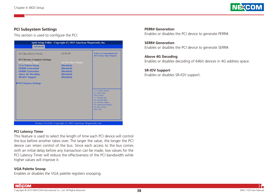Pci subsystem settings | NEXCOM DNA 1150 User Manual | Page 52 / 66
