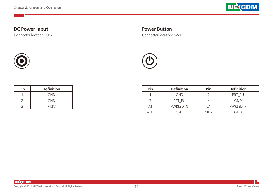 Dc power input power button, Dc power input, Power button | NEXCOM DNA 120 User Manual | Page 25 / 54