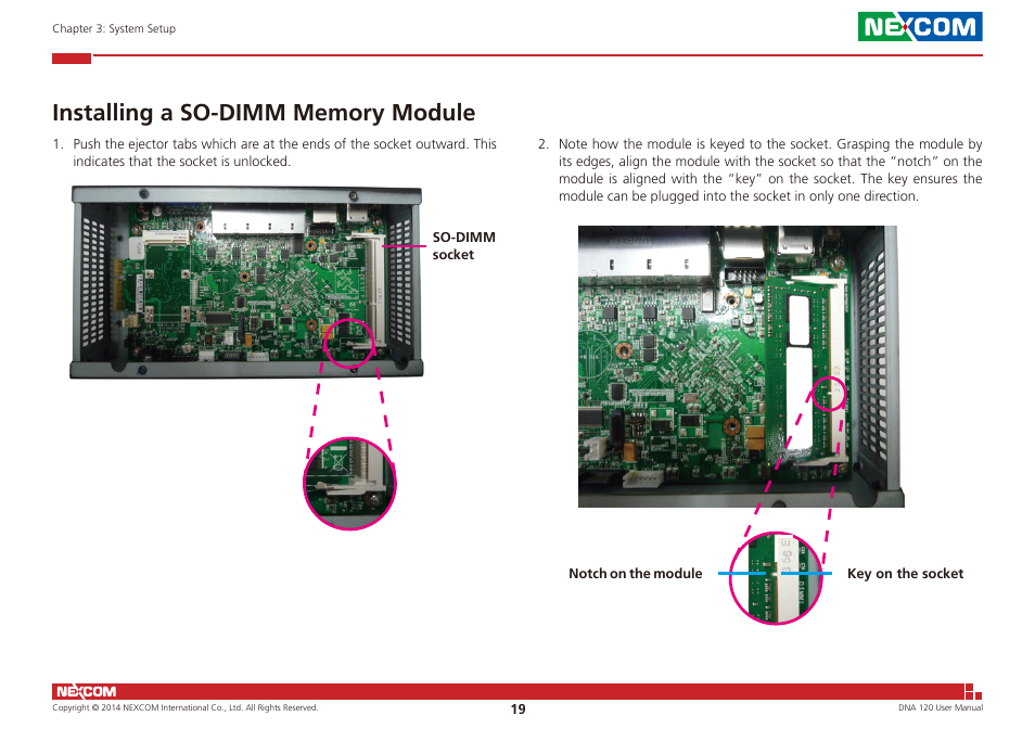 Installing a so-dimm memory module | NEXCOM DNA 120 User Manual | Page 33 / 54