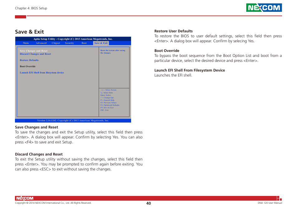 Save & exit | NEXCOM DNA 120 User Manual | Page 54 / 54