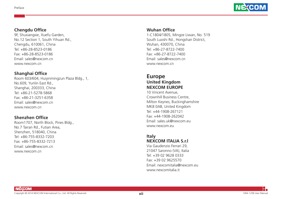 Europe | NEXCOM DNA 125B User Manual | Page 12 / 55