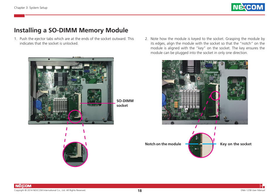 Installing a so-dimm memory module | NEXCOM DNA 125B User Manual | Page 32 / 55