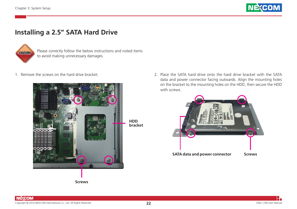 Installing a 2.5” sata hard drive | NEXCOM DNA 125B User Manual | Page 36 / 55