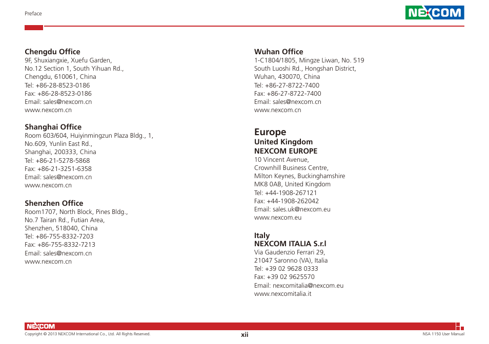 Europe | NEXCOM NSA 1150 User Manual | Page 12 / 61