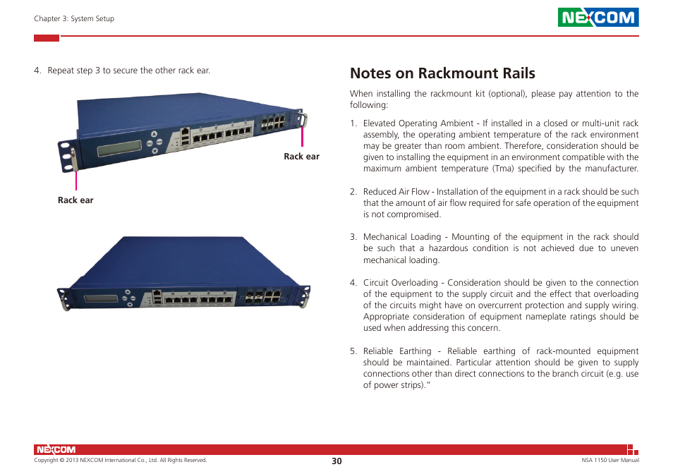 Notes on rackmount rails | NEXCOM NSA 1150 User Manual | Page 44 / 61
