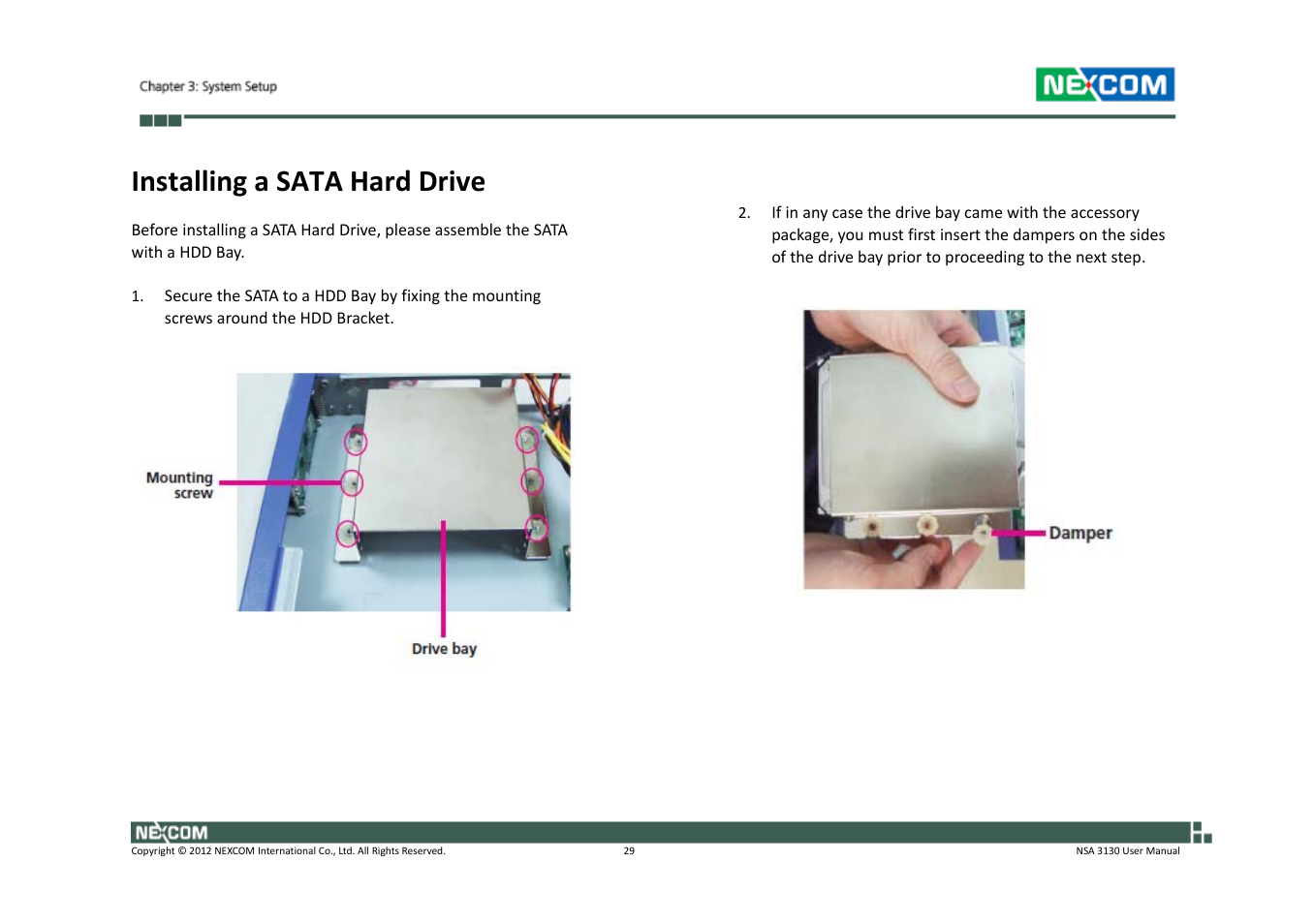 Installing a sata hard drive | NEXCOM NSA 3130 User Manual | Page 42 / 96