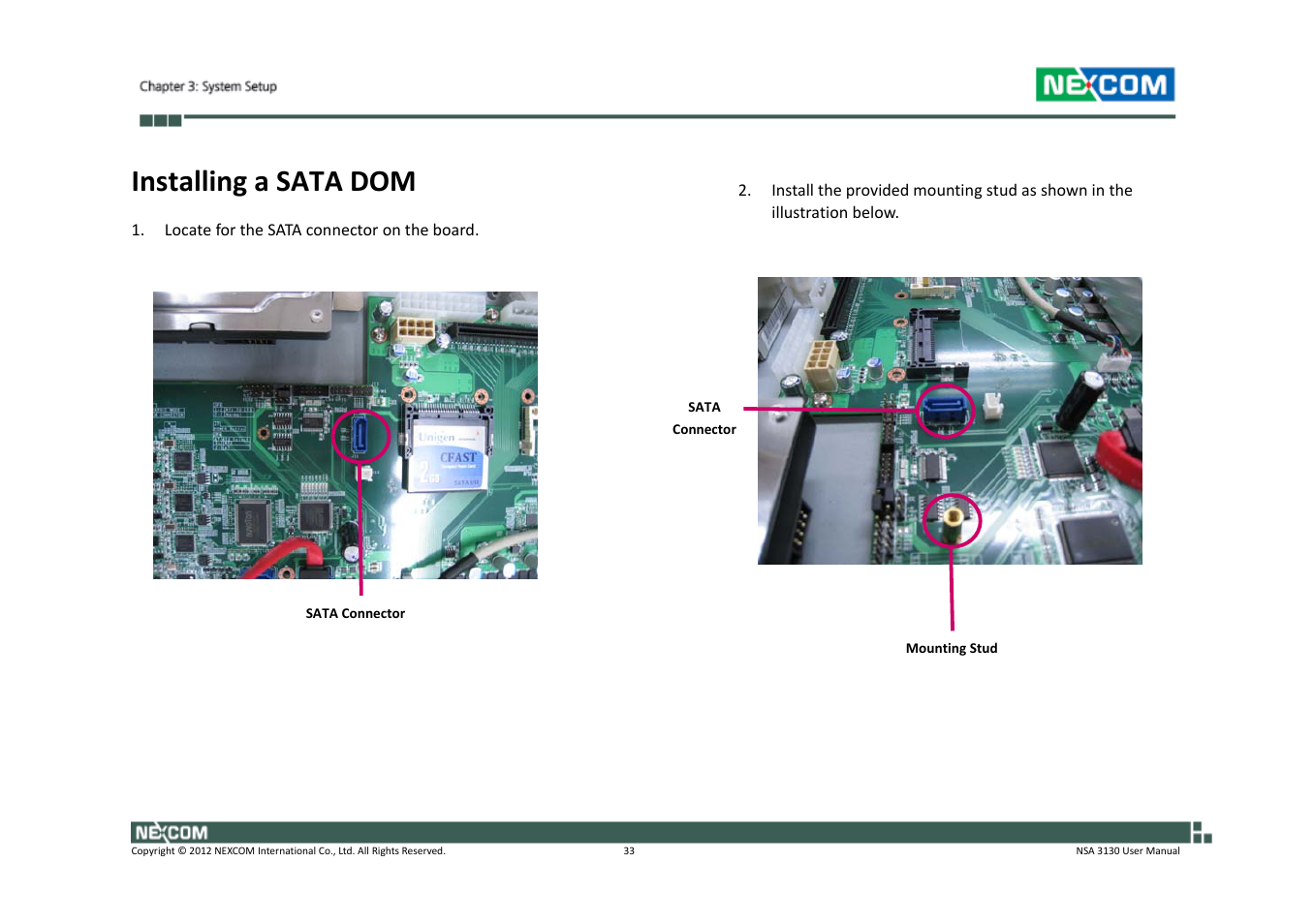 Installing a sata dom | NEXCOM NSA 3130 User Manual | Page 46 / 96